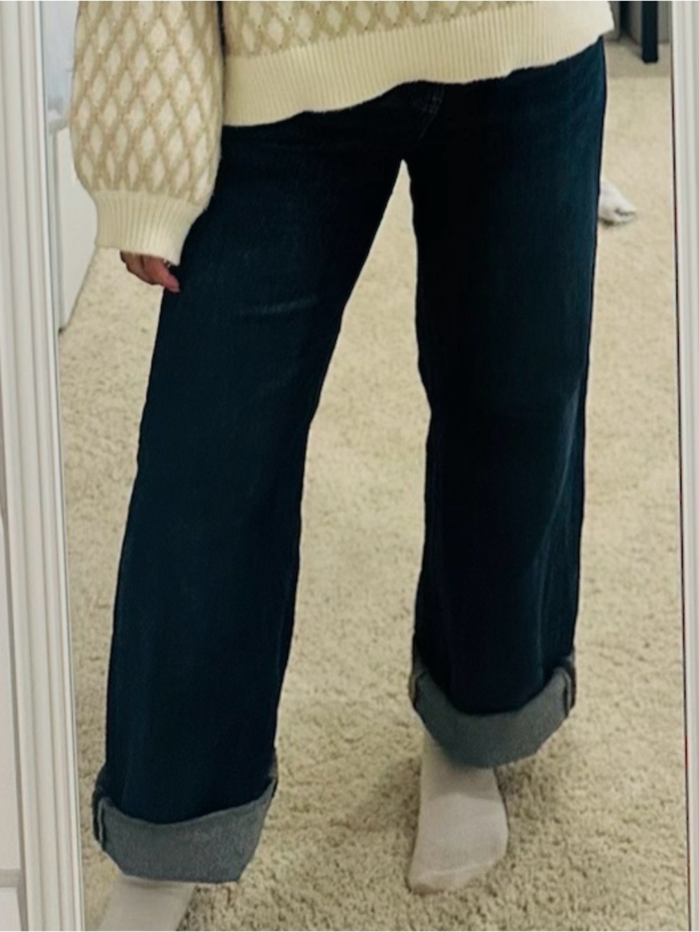 Old Navy Wide-Leg Dark Blue Rolled-Hem Jeans